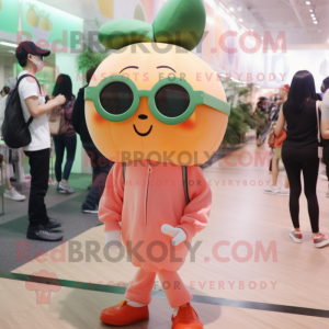 Peach Zucchini mascot costume character dressed with a Leggings and Sunglasses