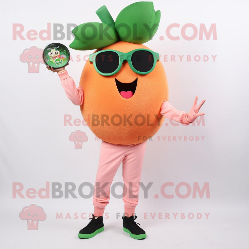 Peach Zucchini mascot costume character dressed with a Leggings and Sunglasses Peach Zucchini mascot costume character dressed with a Leggings and Sunglasses