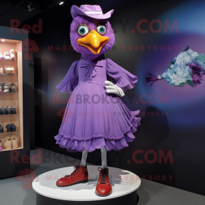 Purple Hens mascot costume character dressed with a A-Line Dress and Shoe clips
