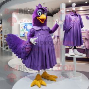 Purple Hens mascot costume character dressed with a A-Line Dress and Shoe clips