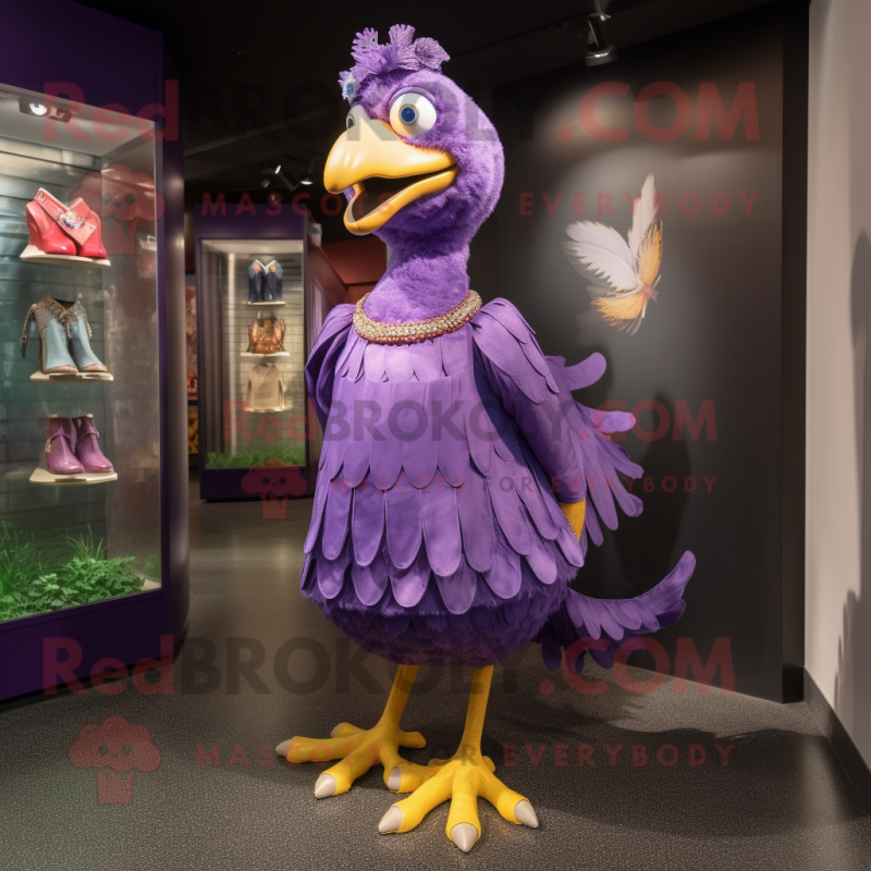 Purple Hens mascot costume character dressed with a A-Line Dress and Shoe clips