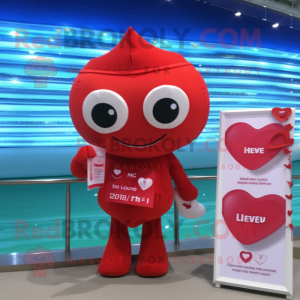 Red Love Letter mascot costume character dressed with a One-Piece Swimsuit and Coin purses