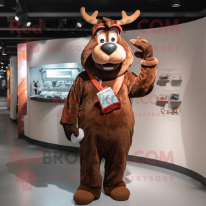 Brown Reindeer mascot costume character dressed with a Cover-up and Gloves