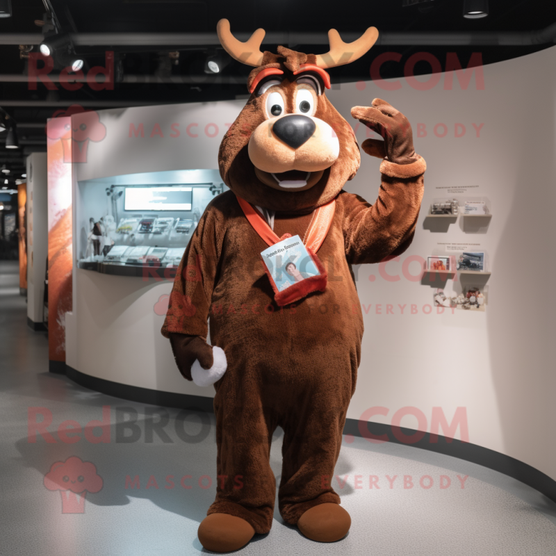 Brown Reindeer mascot costume character dressed with a Cover-up and Gloves Brown Reindeer mascot costume character dressed with a Cover-up and Gloves