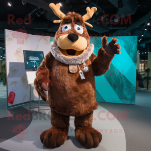 Brown Reindeer mascot costume character dressed with a Cover-up and Gloves