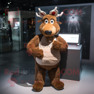 Brown Reindeer mascot costume character dressed with a Cover-up and Gloves
