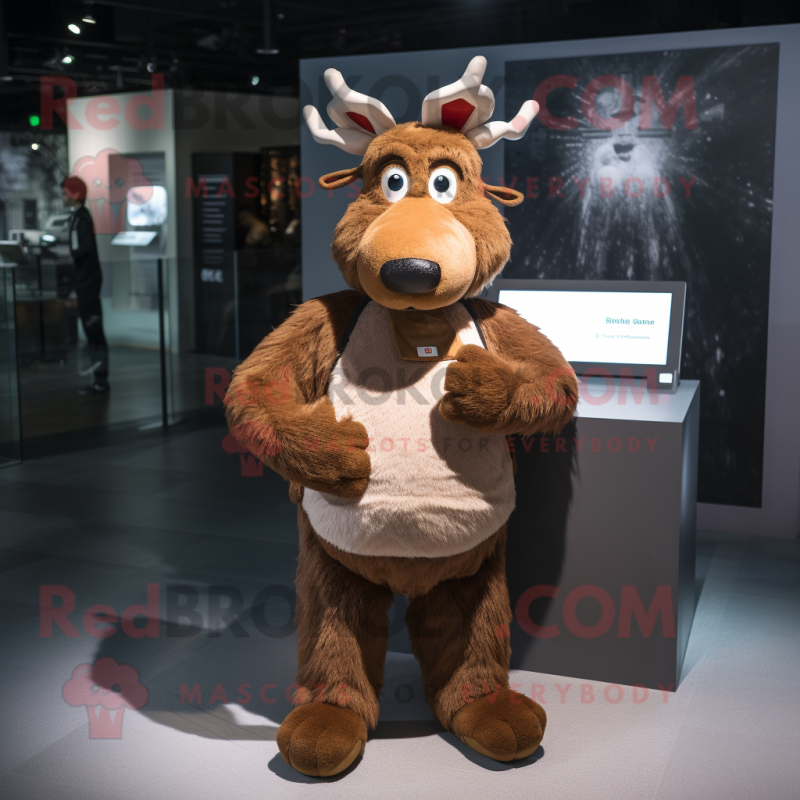 Brown Reindeer mascot costume character dressed with a Cover-up and Gloves Brown Reindeer mascot costume character dressed with a Cover-up and Gloves