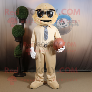 Beige American Football Helmet mascot costume character dressed with a Dress Shirt and Tie pins