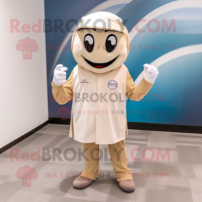 Beige American Football Helmet mascot costume character dressed with a Dress Shirt and Tie pins