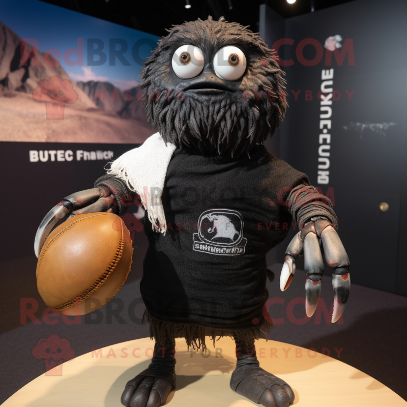 Black Hermit Crab mascot costume character dressed with a Rugby Shirt and Shawl pins Black Hermit Crab mascot costume character dressed with a Rugby Shirt and Shawl pins