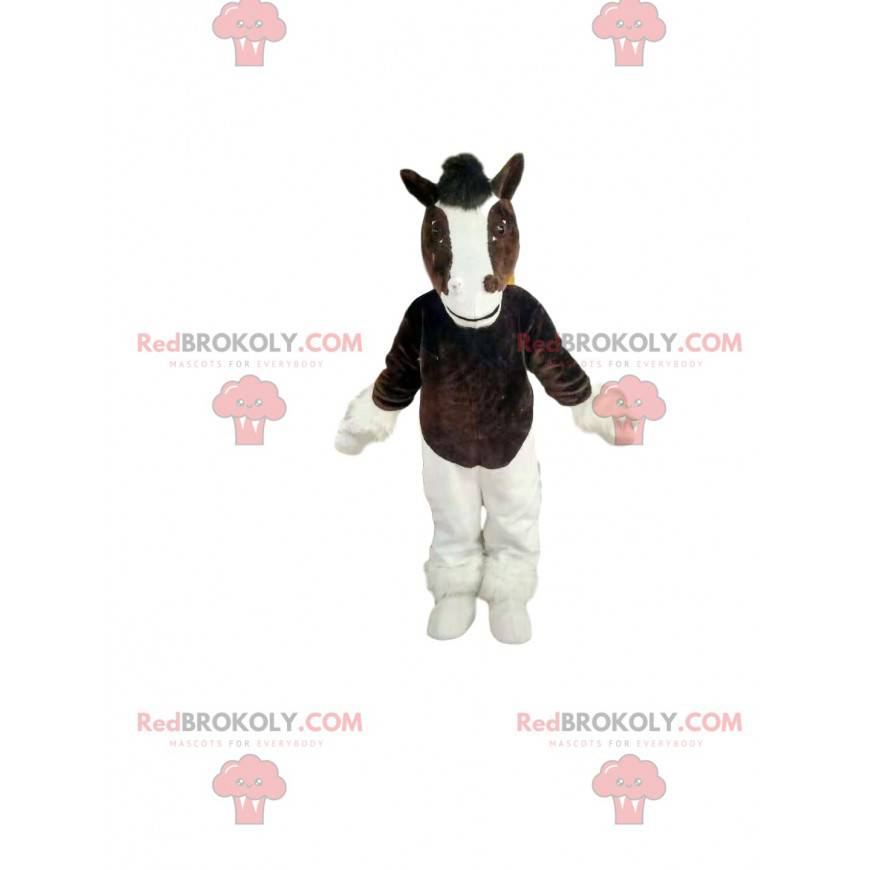 Mascote do cavalo marrom e branco. Fantasia de cavalo -