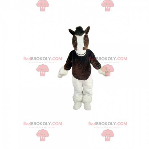 Mascotte de cheval marron et blanc. Costume de cheval -