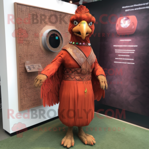 Brown Tandoori Chicken mascot costume character dressed with a Empire Waist Dress and Smartwatches