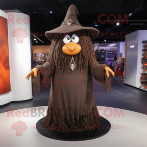 Brown Witch'S Hat mascot costume character dressed with a Bodysuit and Shoe laces