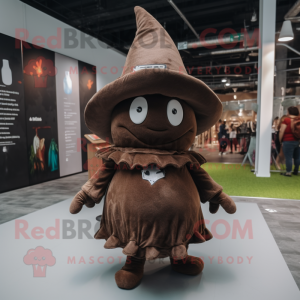 Brown Witch'S Hat mascot costume character dressed with a Bodysuit and Shoe laces