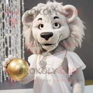 Silver Lion maskot kostym...