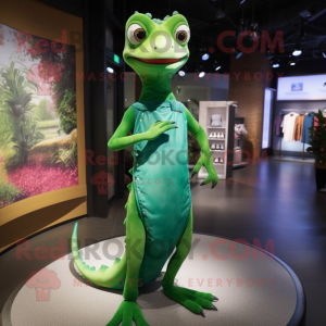 Green Geckos mascot costume character dressed with a Sheath Dress and Earrings