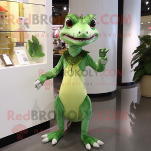 Green Geckos mascot costume character dressed with a Sheath Dress and Earrings