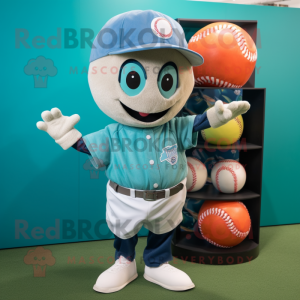 Teal Baseball Ball mascotte...