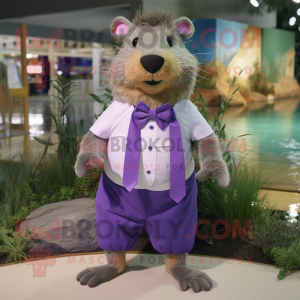 Lavender Capybara mascot costume character dressed with a Bermuda Shorts and Bow ties