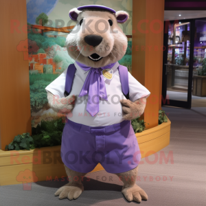 Lavender Capybara mascot costume character dressed with a Bermuda Shorts and Bow ties