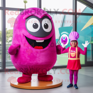 Magenta Donut mascot costume character dressed with a Midi Dress and Beanies