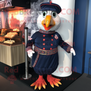 Navy Tandoori Chicken mascot costume character dressed with a Leggings and Brooches