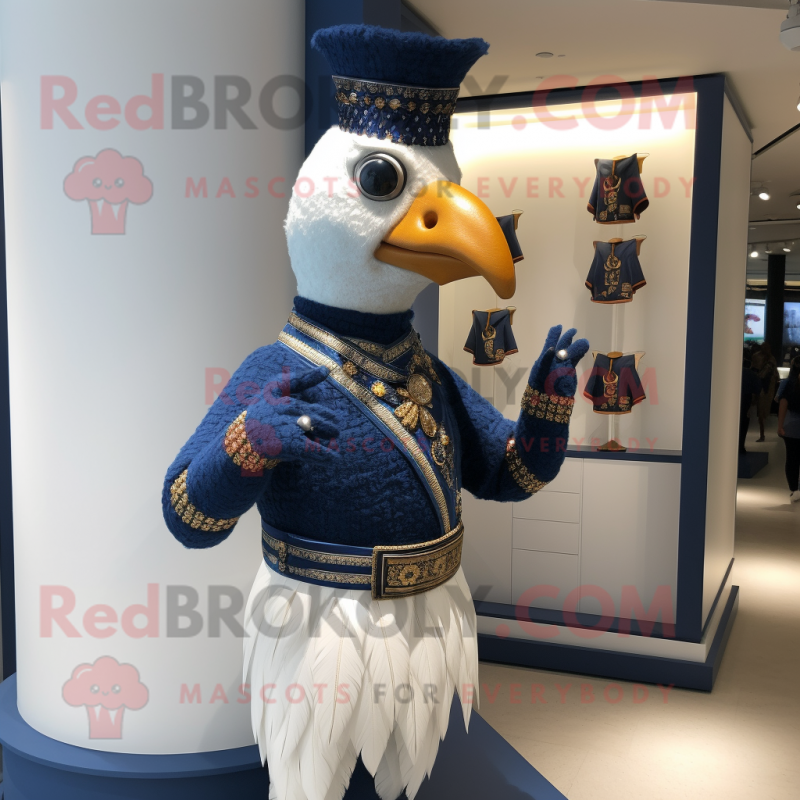 Navy Tandoori Chicken mascot costume character dressed with a Leggings and Brooches Navy Tandoori Chicken mascot costume character dressed with a Leggings and Brooches