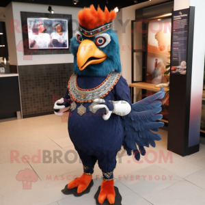 Navy Tandoori Chicken mascot costume character dressed with a Leggings and Brooches
