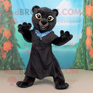 Black Panther mascot costume character dressed with a Wrap Dress and Hair clips
