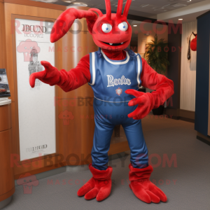 Red Lobster Bisque mascot costume character dressed with a Mom Jeans and Cufflinks
