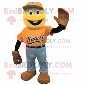 Rust Baseball Glove mascot costume character dressed with a Mom Jeans and Foot pads