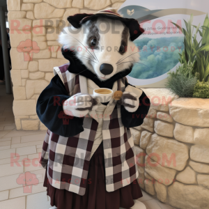 nan Badger mascot costume character dressed with a Culottes and Brooches
