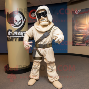 Cream Gi Joe mascot costume character dressed with a Baseball Tee and Wraps