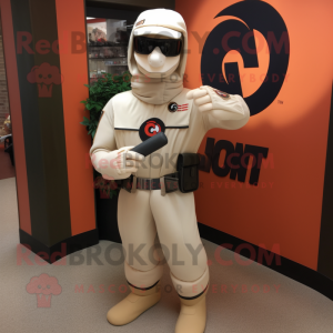 Cream Gi Joe mascot costume character dressed with a Baseball Tee and Wraps