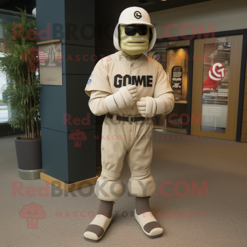 Cream Gi Joe mascot costume character dressed with a Baseball Tee and Wraps