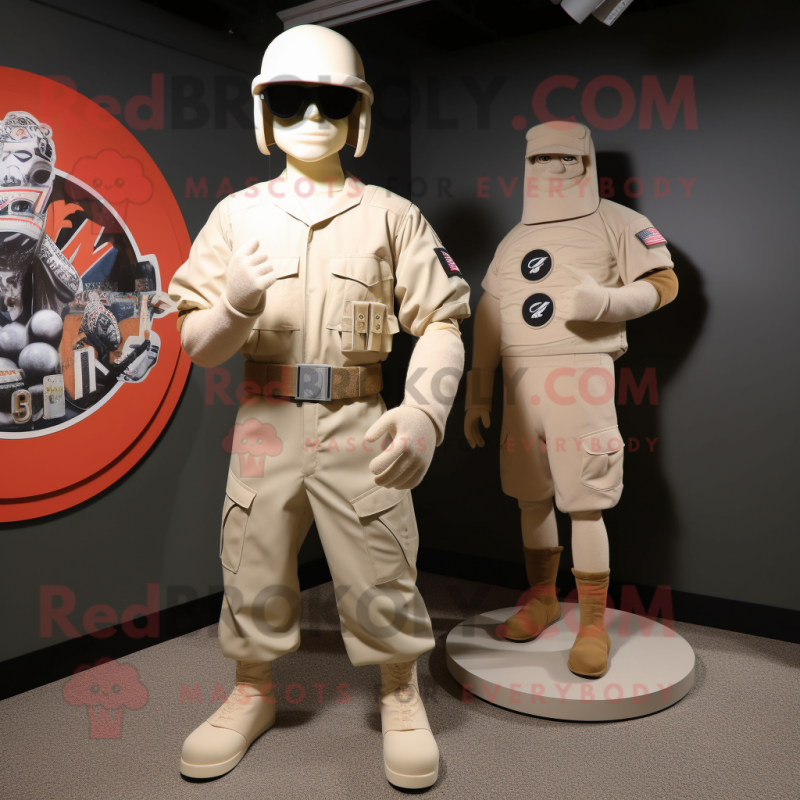 Cream Gi Joe mascot costume character dressed with a Baseball Tee and Wraps Cream Gi Joe mascot costume character dressed with a Baseball Tee and Wraps