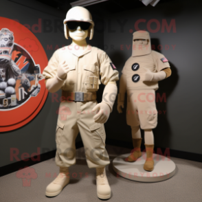 Cream Gi Joe mascot costume character dressed with a Baseball Tee and Wraps