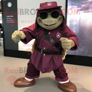 Maroon Turtle mascot costume character dressed with a Cover-up and Bracelet watches