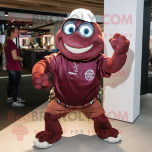 Maroon Turtle mascot costume character dressed with a Cover-up and Bracelet watches