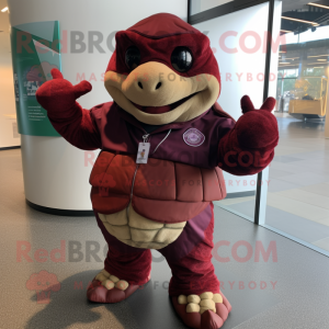 Maroon Turtle mascot costume character dressed with a Cover-up and Bracelet watches