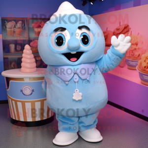 Sky Blue Ice Cream mascot costume character dressed with a Henley Shirt and Rings