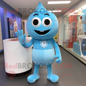Sky Blue Ice Cream mascot costume character dressed with a Henley Shirt and Rings