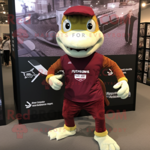 Maroon Lizard mascot costume character dressed with a Running Shorts and Digital watches