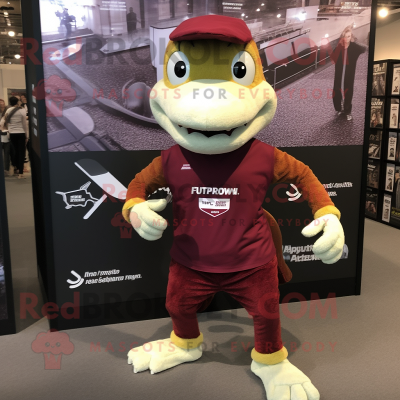 Maroon Lizard mascot costume character dressed with a Running Shorts and Digital watches Maroon Lizard mascot costume character dressed with a Running Shorts and Digital watches