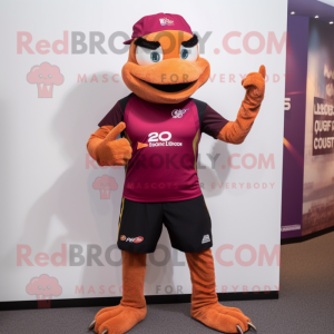 Maroon Lizard mascot costume character dressed with a Running Shorts and Digital watches