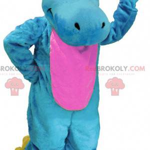 Mascotte de dinosaure bleu rose et jaune - Redbrokoly.com