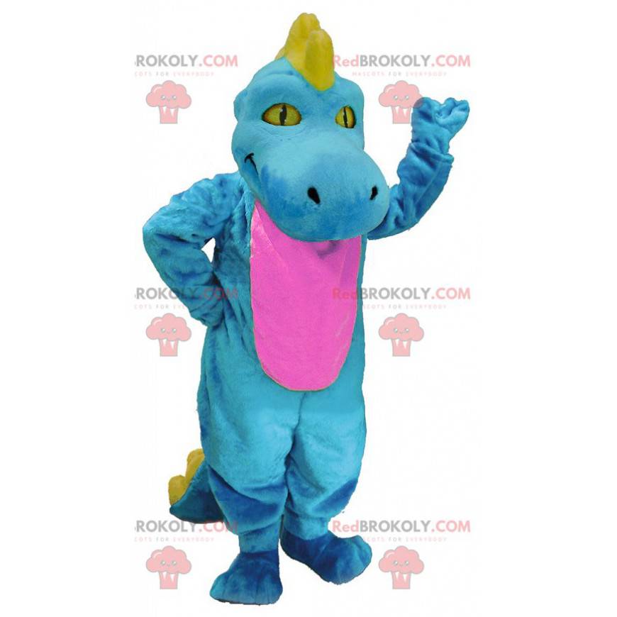 Mascotte de dinosaure bleu rose et jaune - Redbrokoly.com