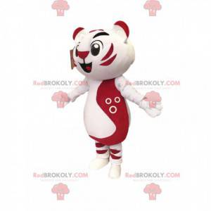 Very cheerful white and fuchsia cat mascot.Cat costume -