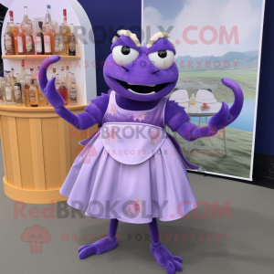 Lavender Crab mascot costume character dressed with a Cocktail Dress and Handbags